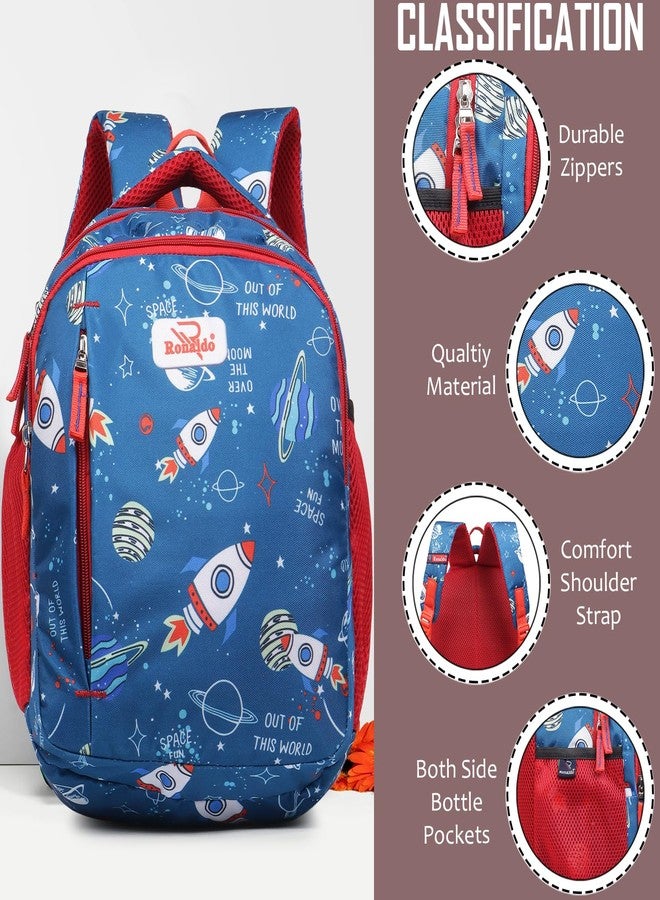 Ronaldo School Bag Space Adventure Kids Backpack Colorful Astronaut Print for Boys and Girls Ages 3-7 Years (Airforce Blue) - Image 5